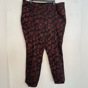 LizClaiborne Emma Pants Womens 18 Black Metallic Red Floral Holiday Trousers